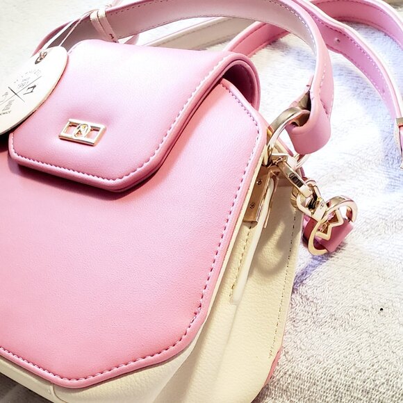 MATMAZEL "Palmy" Round Metal Buckle Hand & Shoulder, Crossbody Bag- Pink & Green - Picture 11 of 14